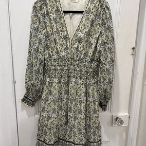 Max Studio Green and White Bishop Sleeve Sundress